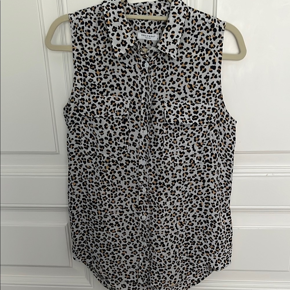 Equipment silk Leopard Print Sleeveless Blouse